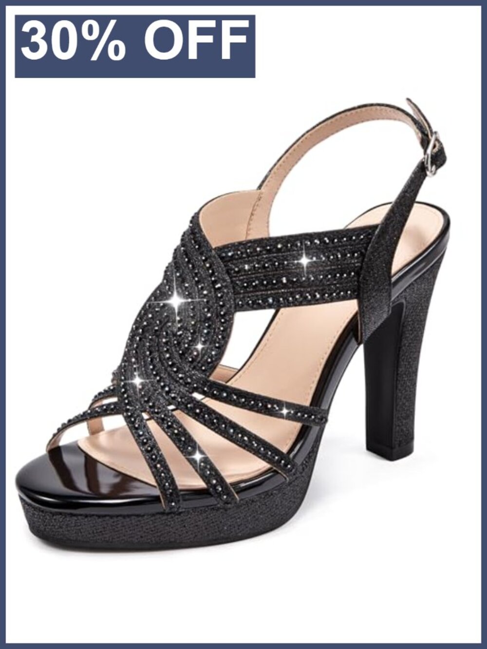 Gufobela Rhinestone Platform Heeled Sandals Slingback Buckle